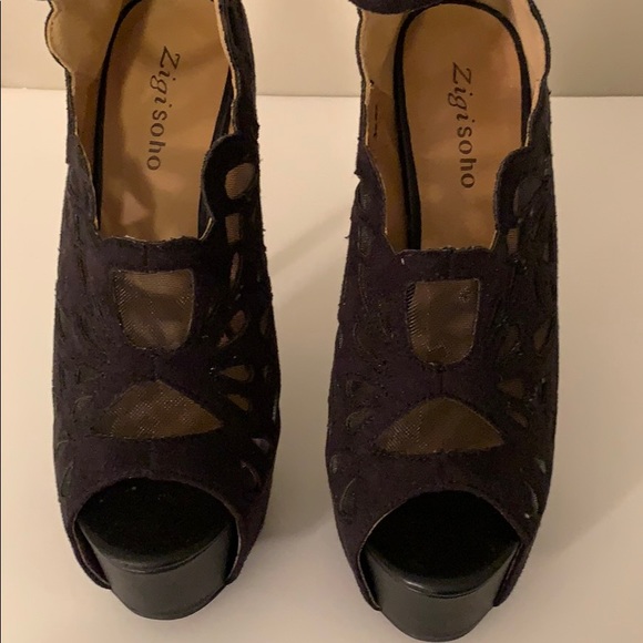 ZigiSoho Sexy Black Lacey Suede Peep Toe Platforms - Picture 4 of 10